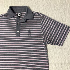 FootJoy Mens Golf Polo Shirt Small Grey Pink Striped Palmetto Hall Hilton Head